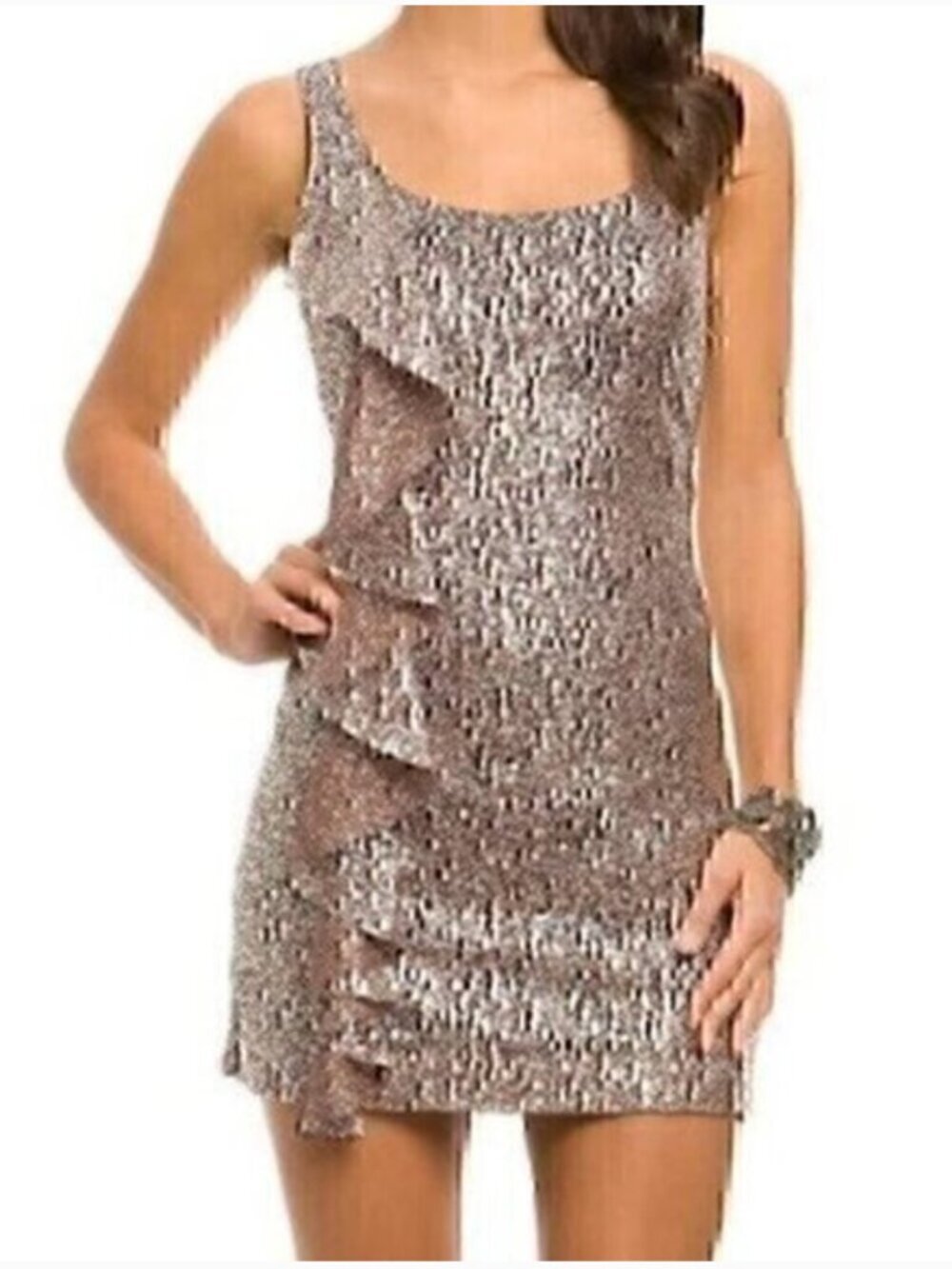 Guess Brown Silver Metallic Knit Sleeveless Mini Dress Size 5 Party Club Y2K